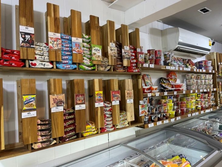 Korean instant food products display in retail store